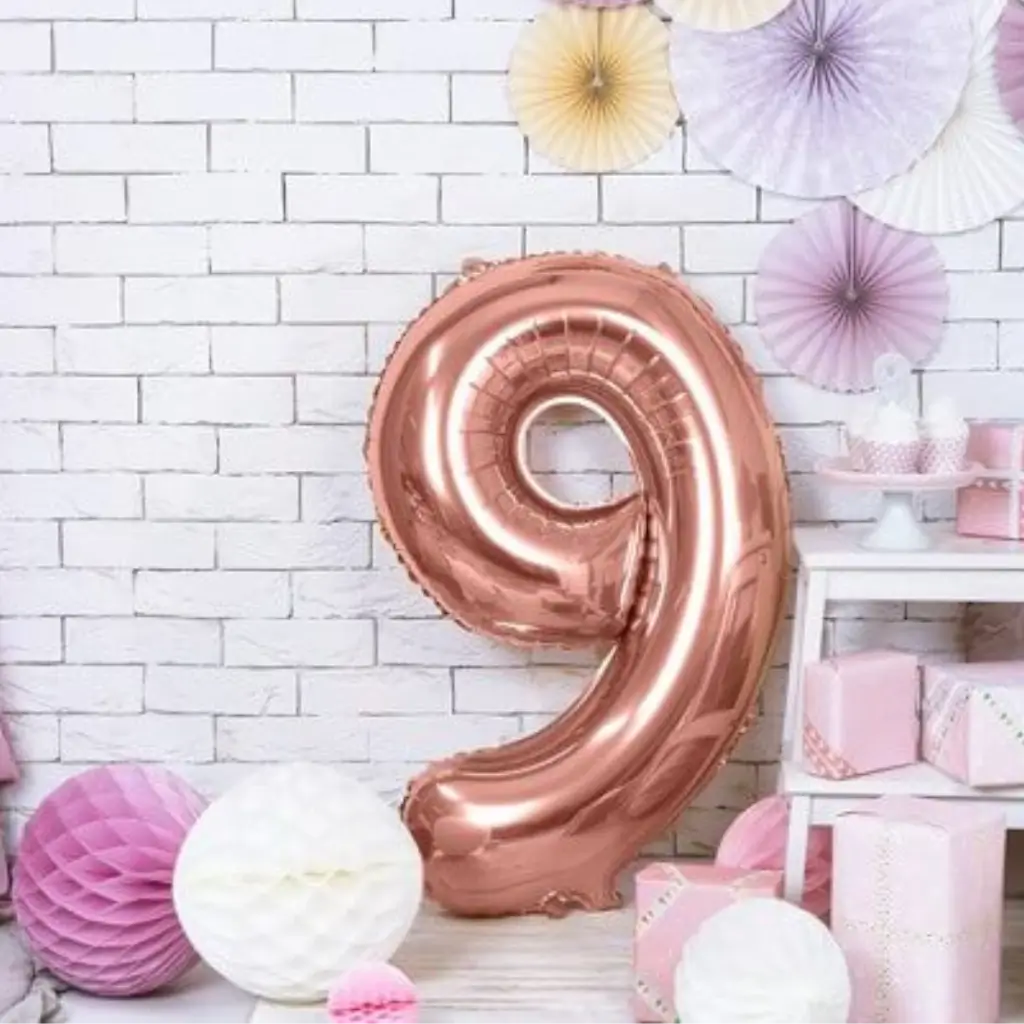 Ballon anniversaire chiffre 9 Or Rose 86cm 