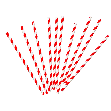 10 Pailles en papier de couleurs rouges à rayures blanches