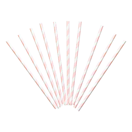 Paille en papier rayée Rose (Lot de 10) 