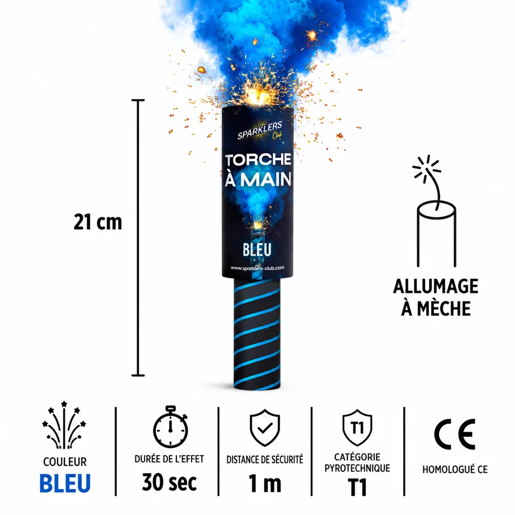 Torche à mains manifestation 30 secondes bleu