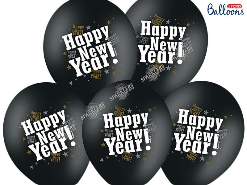 Lot de 50 Ballons noir métallique Happy New Year