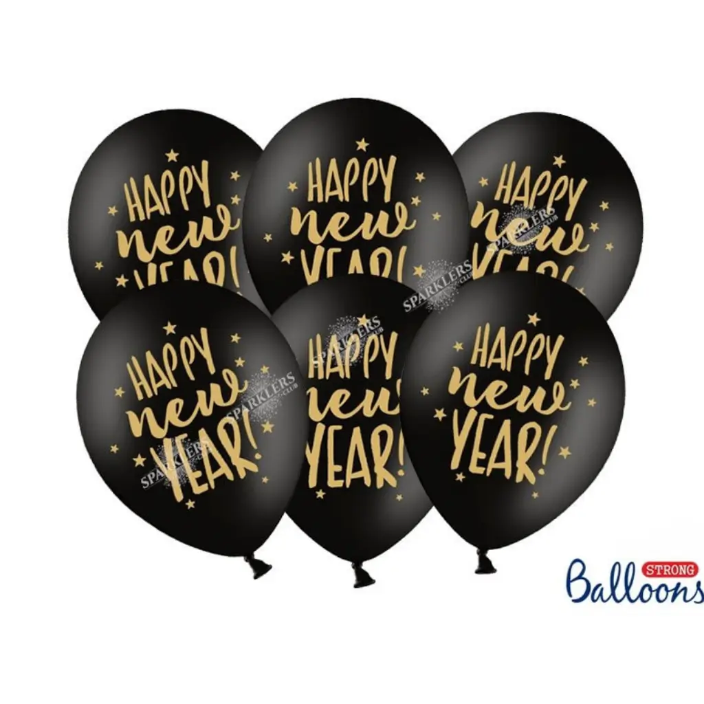 Lot de 50 Ballons Noir Happy New Year