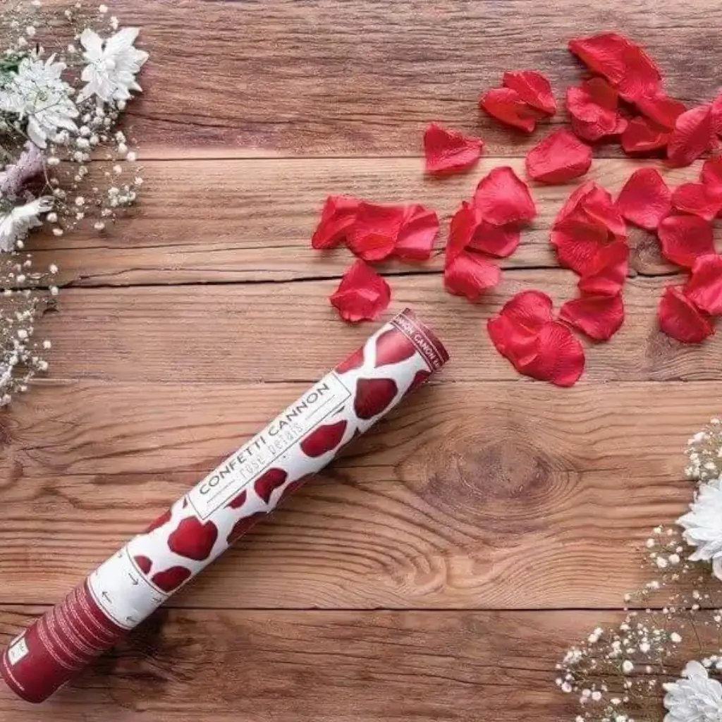 Canon confettis 40cm pétales roses couleur rouge