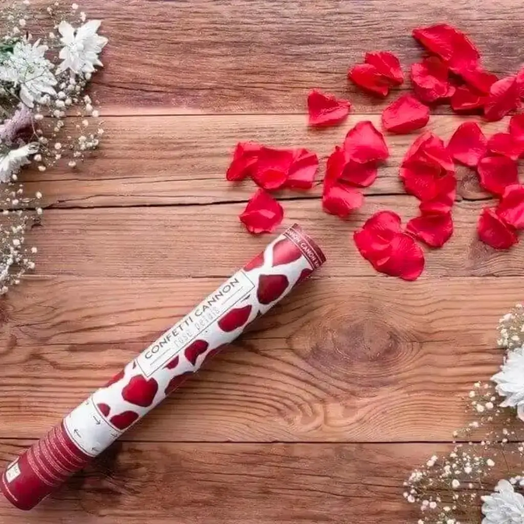 Canon confettis 80cm pétales roses couleur rouge