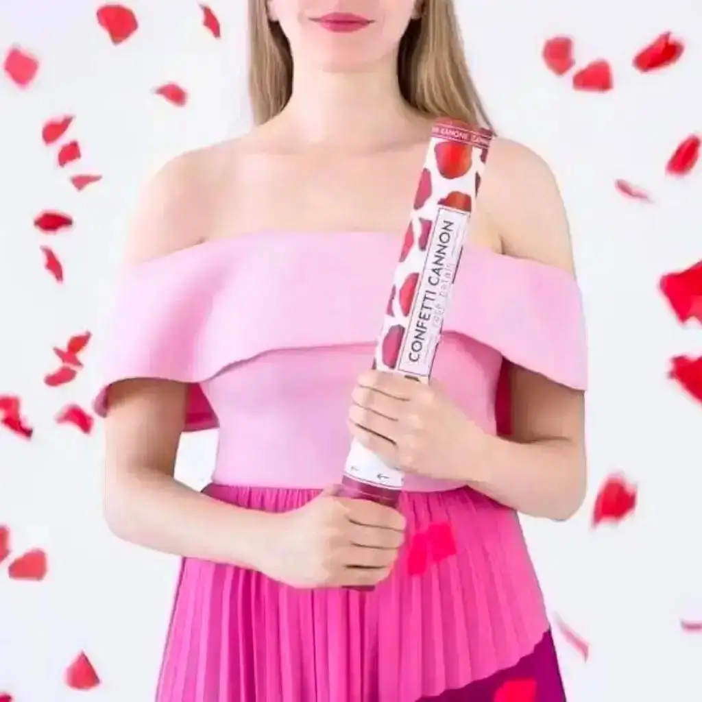 Canon confettis 80cm pétales roses couleur rouge