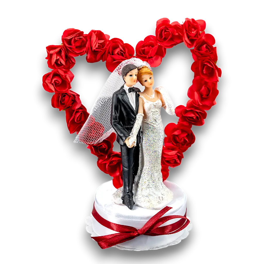 Figurine mariage couple sur coeur rouge