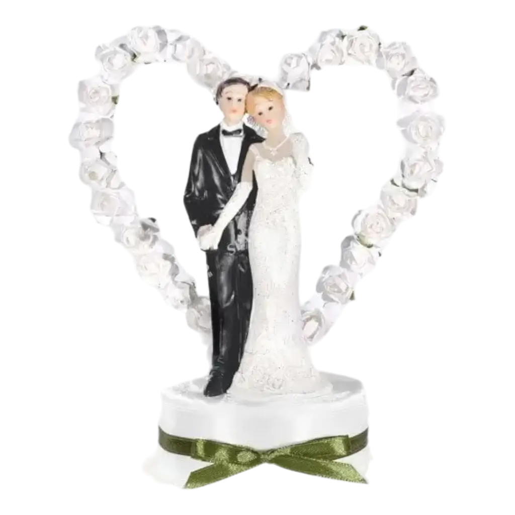 Figurine mariage couple sur coeur blanc