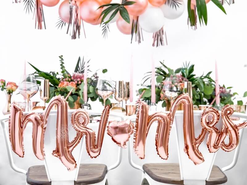 Ballon hélium Mr & Mrs rose gold