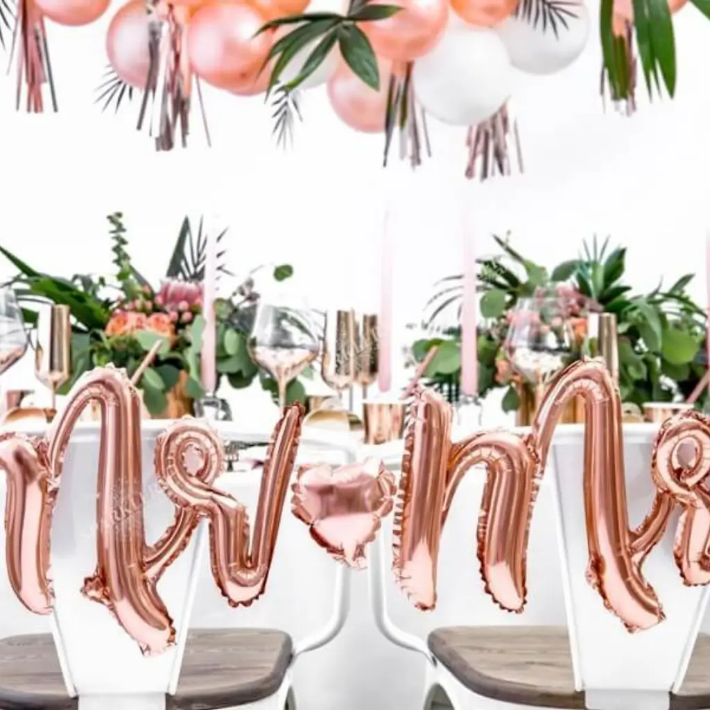Ballon hélium Mr &amp; Mrs rose gold
