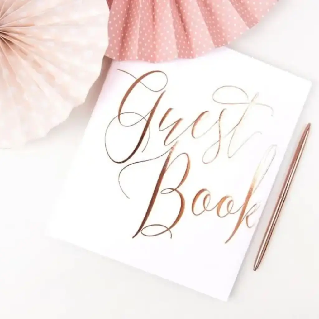 Livre d&#39;or mariage blanc écriture Or Rose 