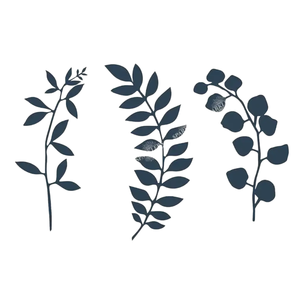 Branche avec décor de feuilles, bleu marin 9 pièces