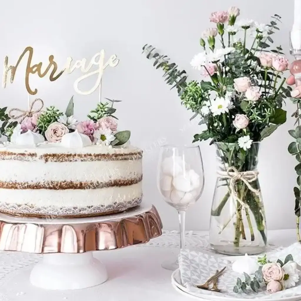 Décoration Gâteau Mariage, or, 22.5cm