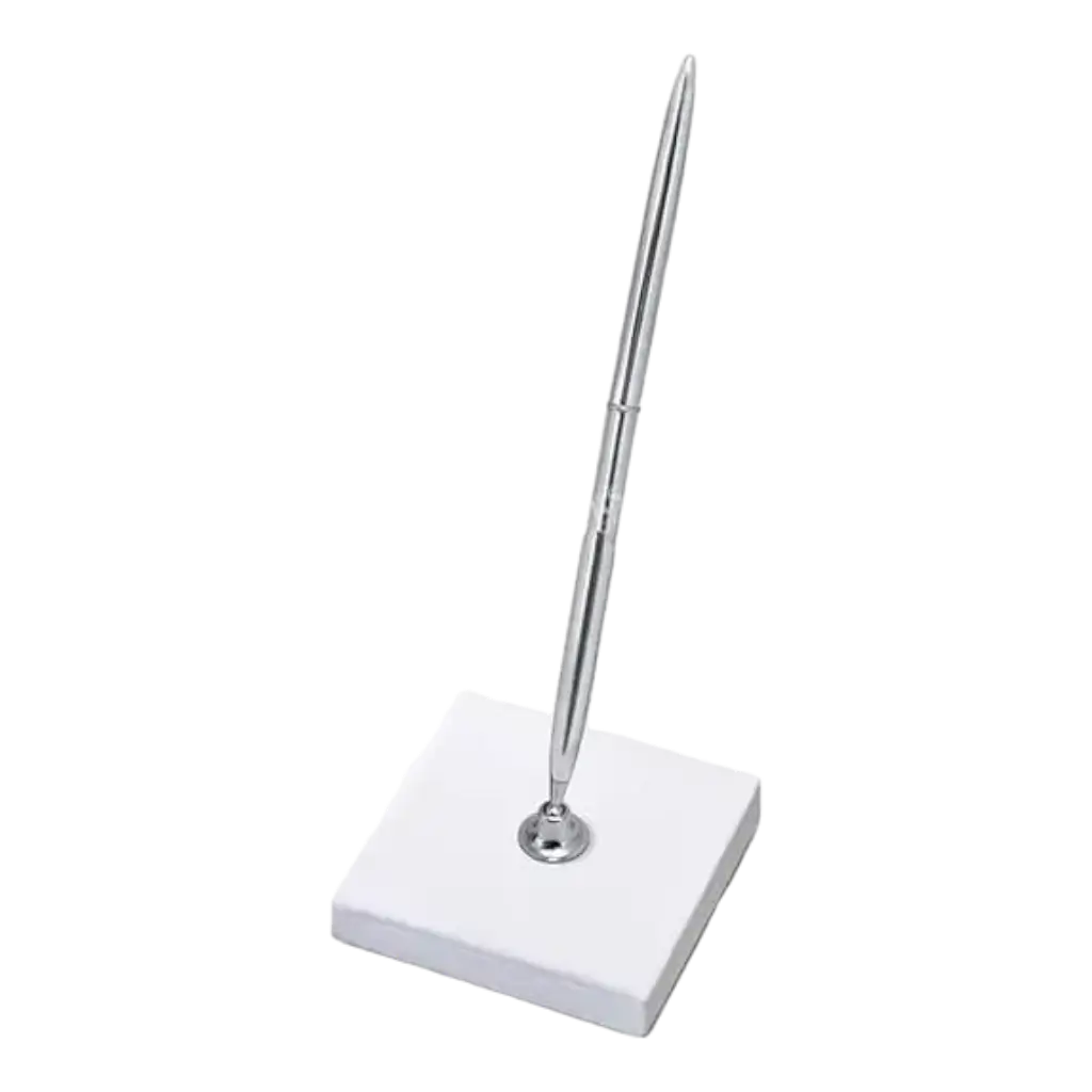 Porte stylo blanc &amp; stylo argent 