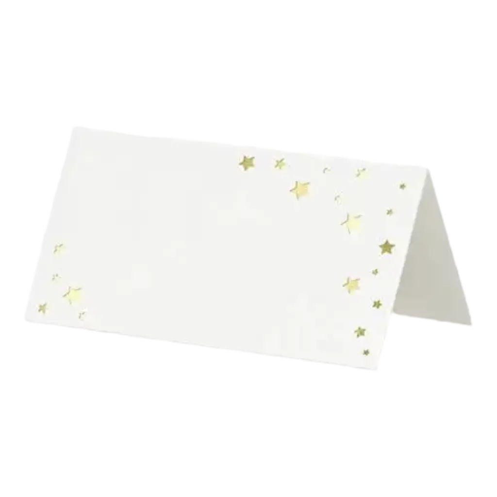 Marque place en papier blanc avec des étoiles or (lot de 10)
