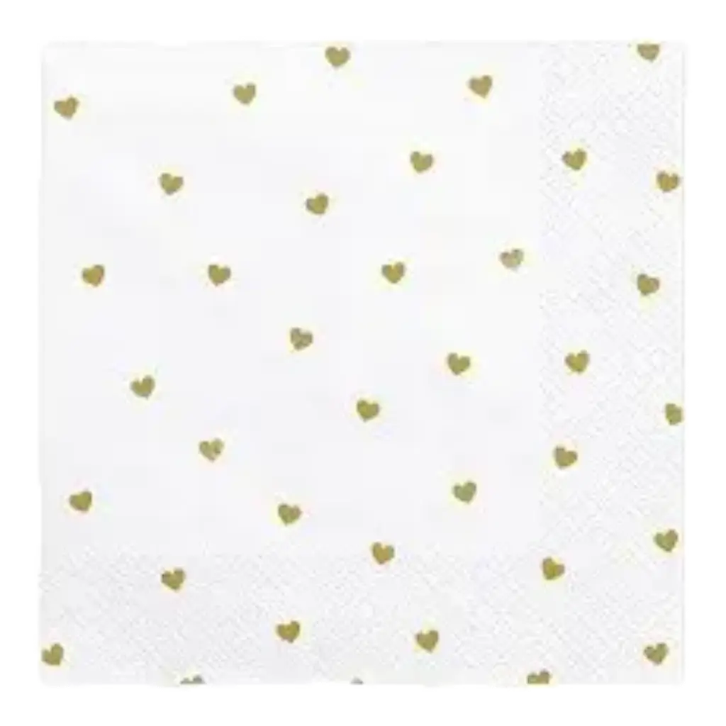 Serviette en papier blanche avec coeur or (lot de 20)