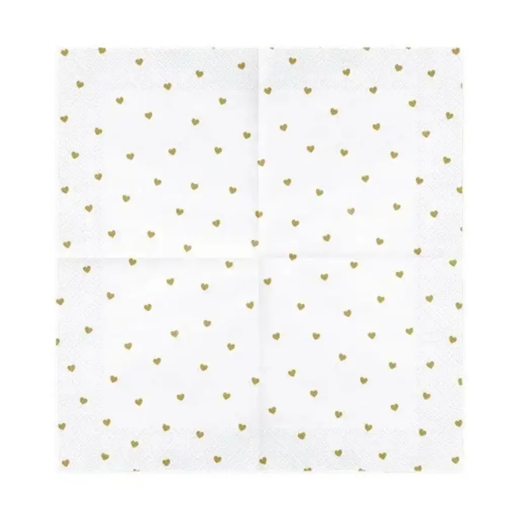 Serviette en papier blanche avec coeur or (lot de 20)