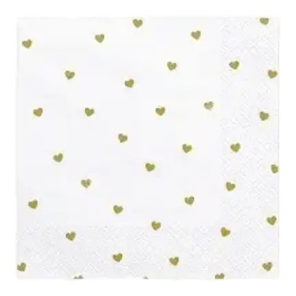 Serviette en papier blanche avec coeur or (lot de 20)