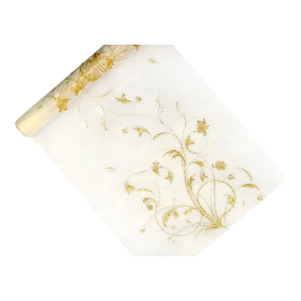Chemin de table crème avec motifs arabesque or Long. 9mètres
