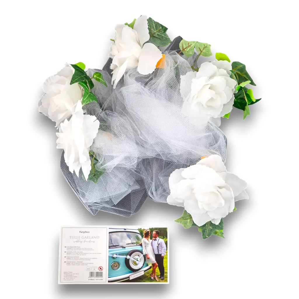 Guirlande de tulle blanche avec roses blanches 1,7 mètres