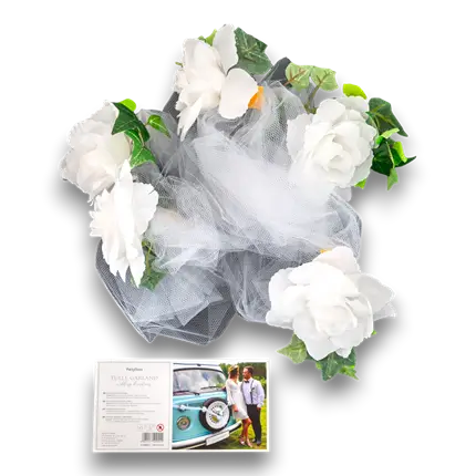 Guirlande de tulle blanche avec roses blanches 1,7 mètres