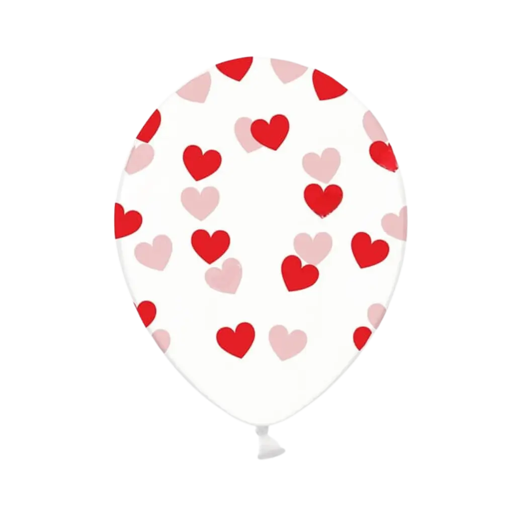 Lot de 50 ballons transparents motifs coeurs rouges et rose