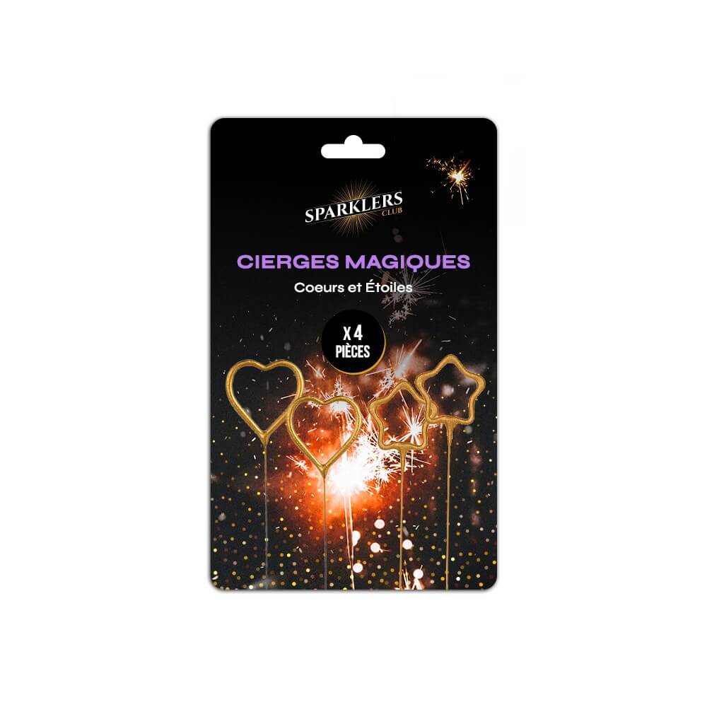 Cirerges Magiques Coeurs et Etoile X4 - Sparklers Club