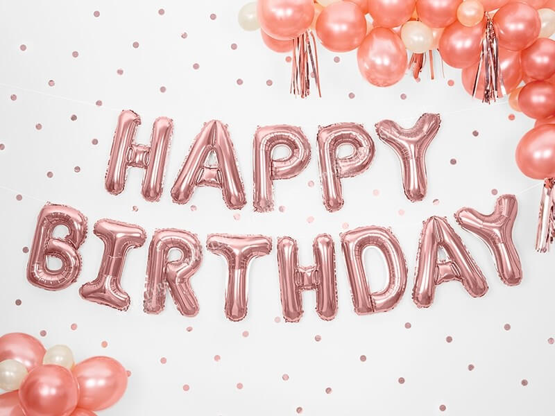 Ballon Geant Happy Birthday 340X35 cm Or Rose - Sparklers Club