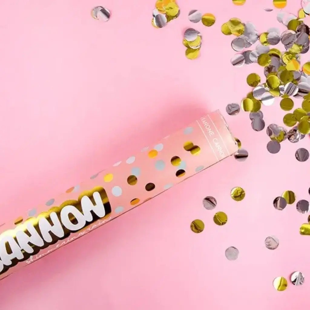 Canons confettis 40cm rond Or &amp; Argent