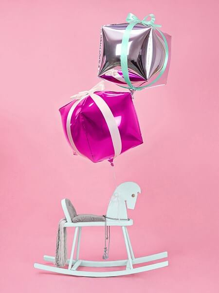 Ballon Cube métallique rose foncé