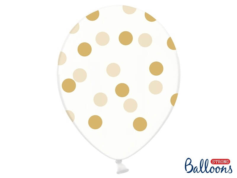 50 ballons transparents avec motifs rond or