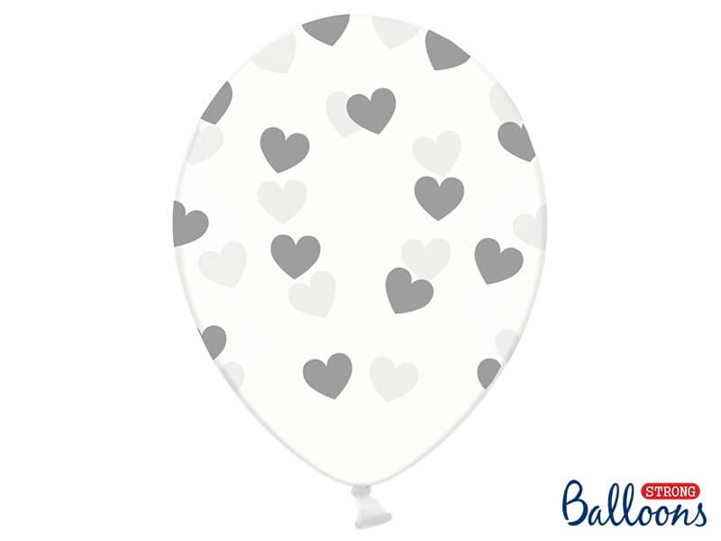 Lot de 50 ballons transparents avec motifs coeur argent