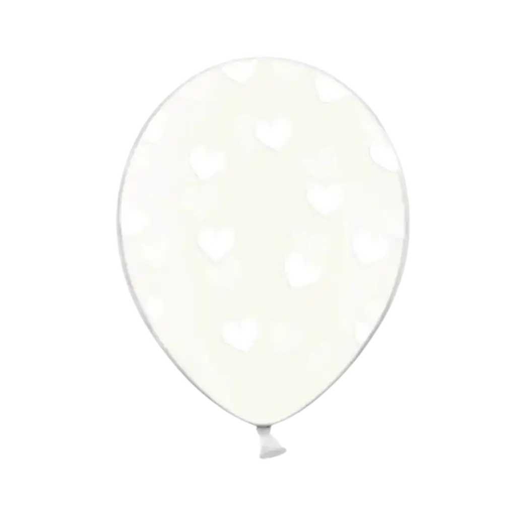 Lot de 50 ballons transparents avec motif coeur blanc