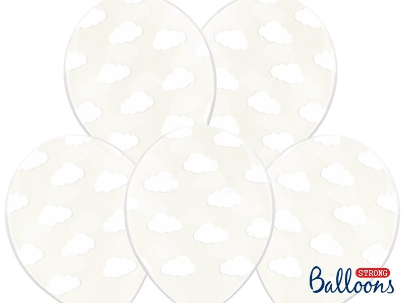 Lot de 50 ballons transparents avec motif nuage blanc