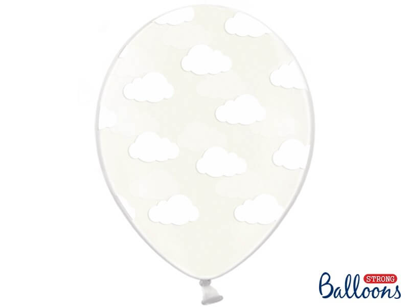 Lot de 50 ballons transparents avec motif nuage blanc