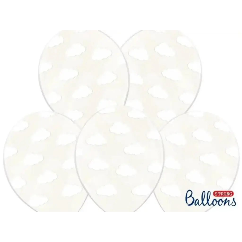 Lot de 50 ballons transparents avec motif nuage blanc