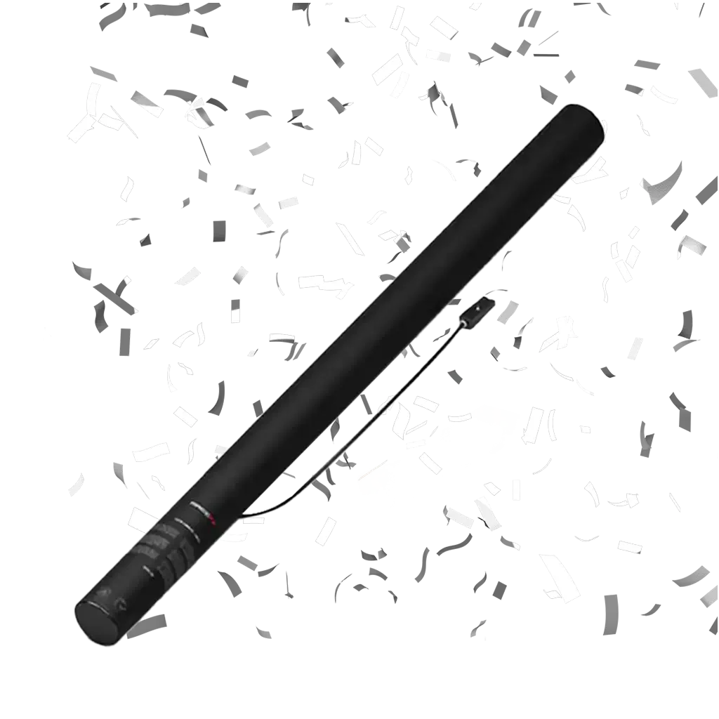 Canon à confettis électrique Blanc &amp; Argent 80 cm
