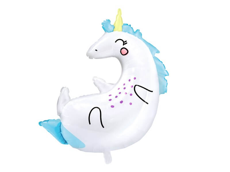 Ballon Licorne blanche et bleu 70x75cm