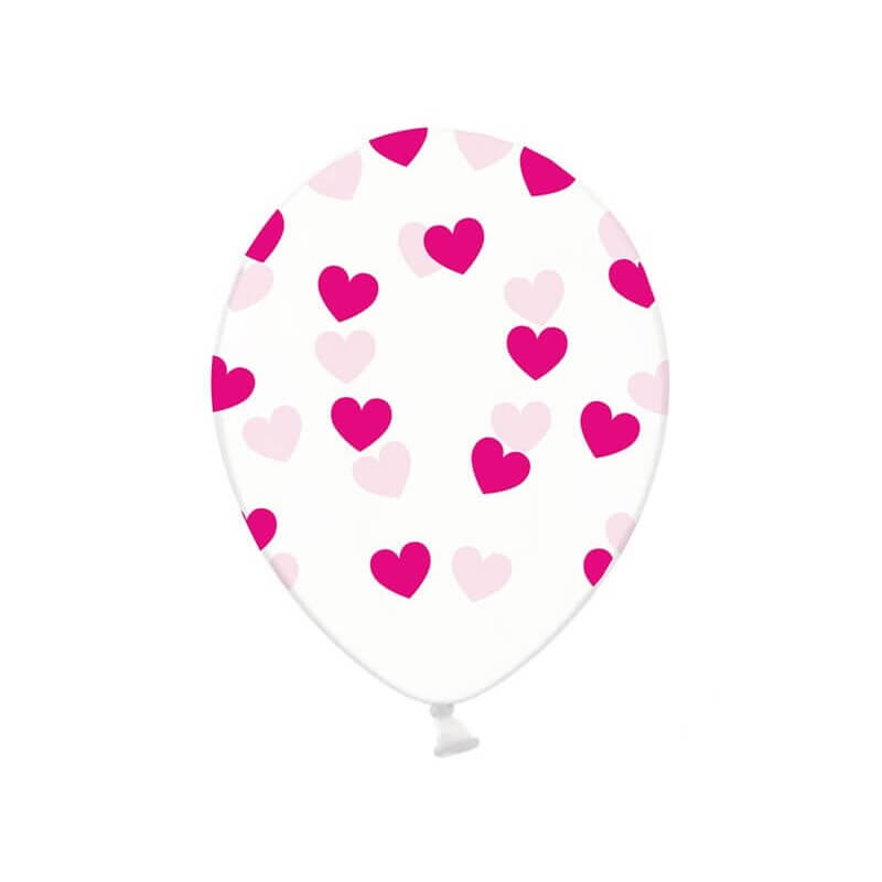 Ballons transparents avec motifs coeurs fuschias (Lot de 6)