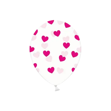 Ballons transparents avec motifs coeurs fuschias (Lot de 6)