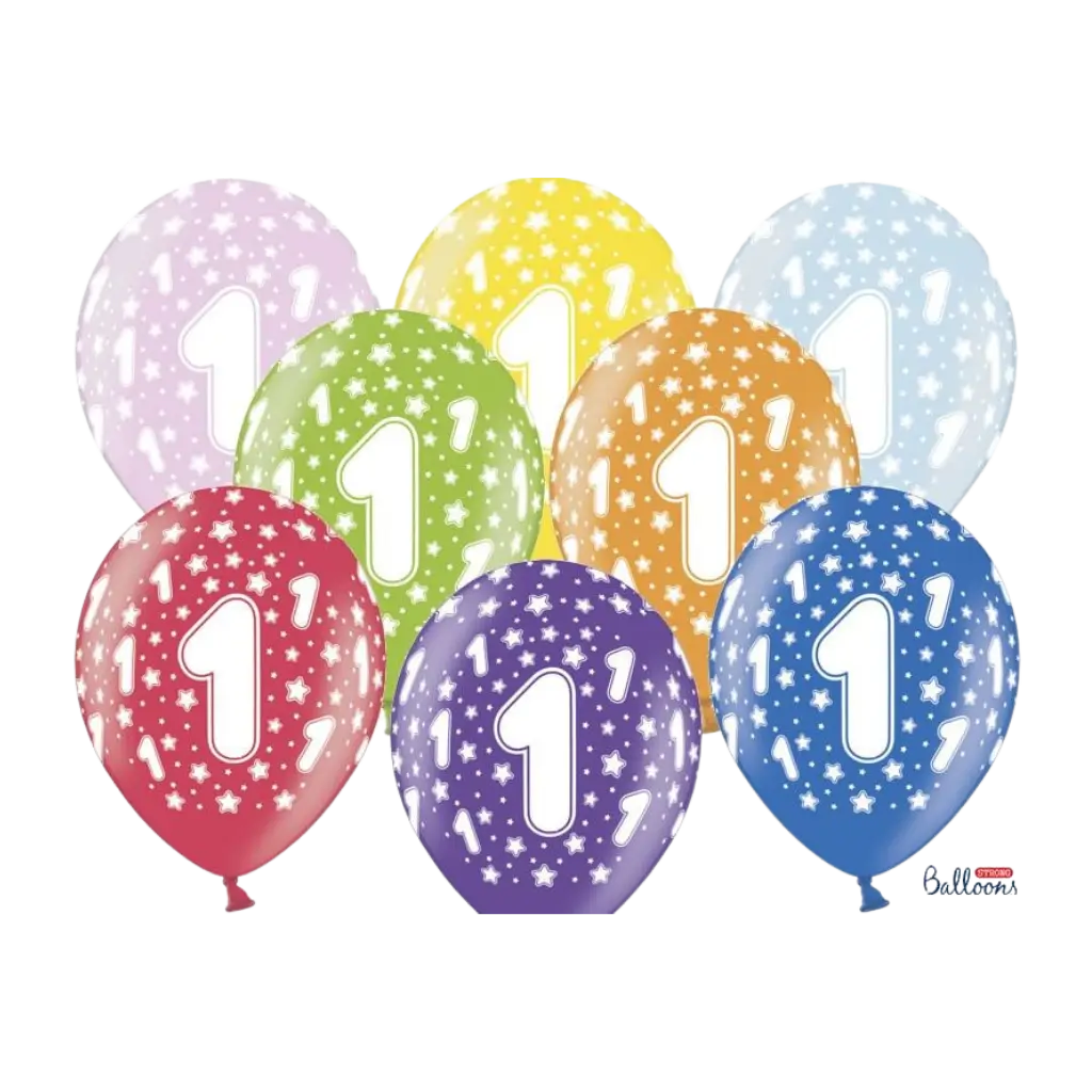 Ballons multicolores avec inscription "1" (Lot de 6)