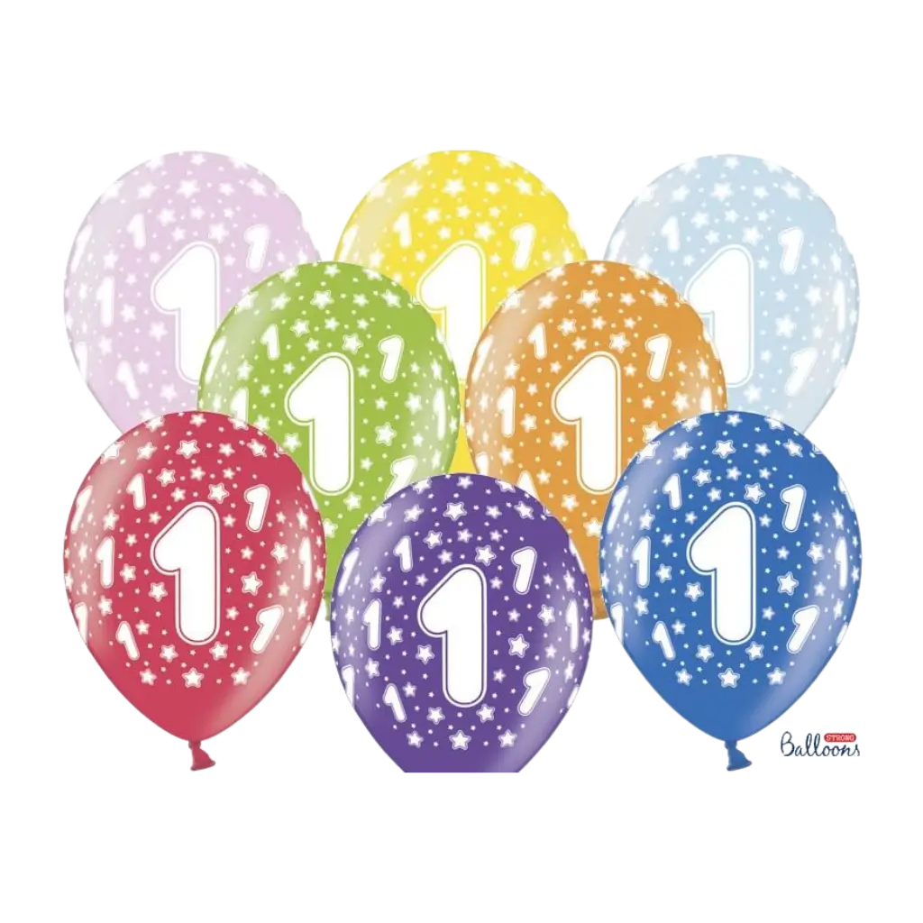 Ballons multicolores avec inscription 1 (Lot de 6)