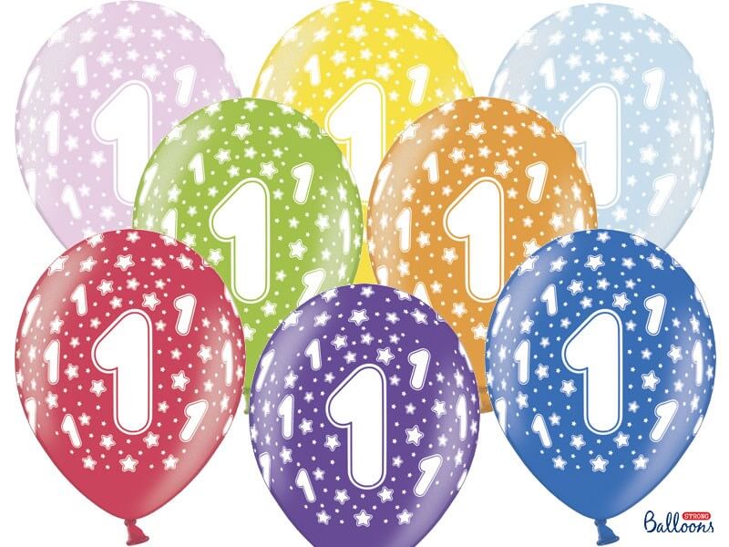 Ballons multicolores avec inscription "1" (Lot de 6)