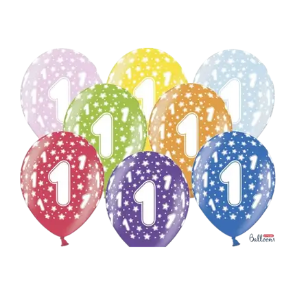 Ballons multicolores avec inscription "1" (Lot de 6)