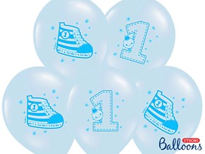 Ballon Bleu Clair Chiffre 1 avec Couronne + Support - 84cm