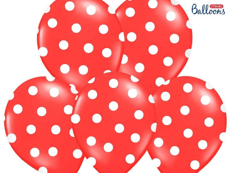 Ballons rouges avec motifs ronds blancs (lot de 6)