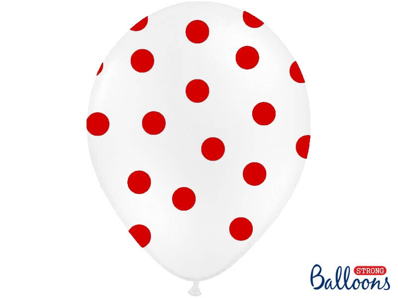 Lot de 10 ballons blancs avec motifs ronds rouges