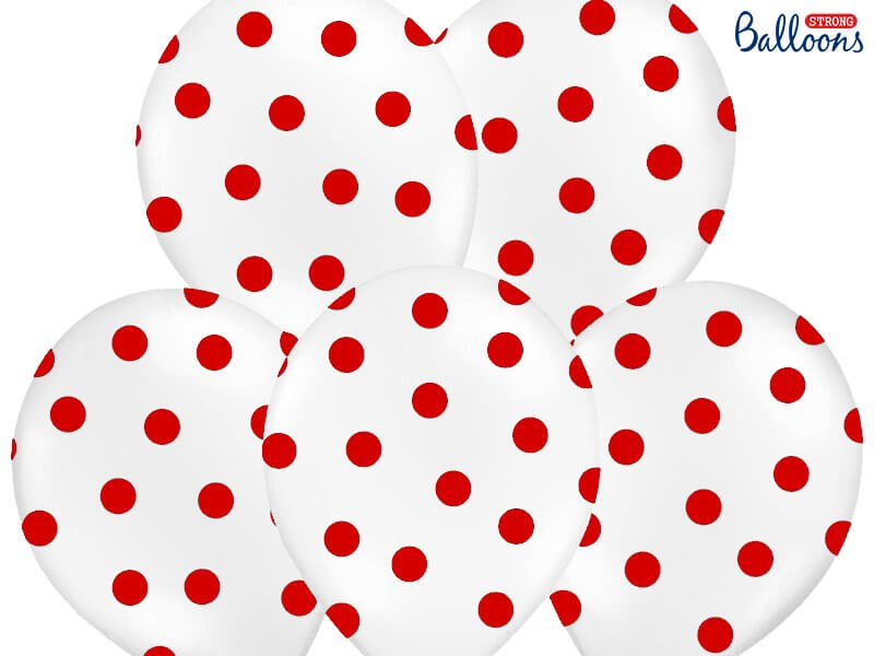 Lot de 10 ballons blancs avec motifs ronds rouges