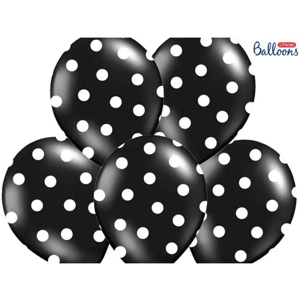 Ballons noirs avec motifs ronds blancs (Lot de 6)