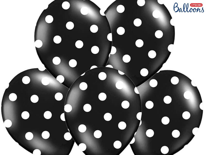 Ballons noirs avec motifs ronds blancs (Lot de 6)