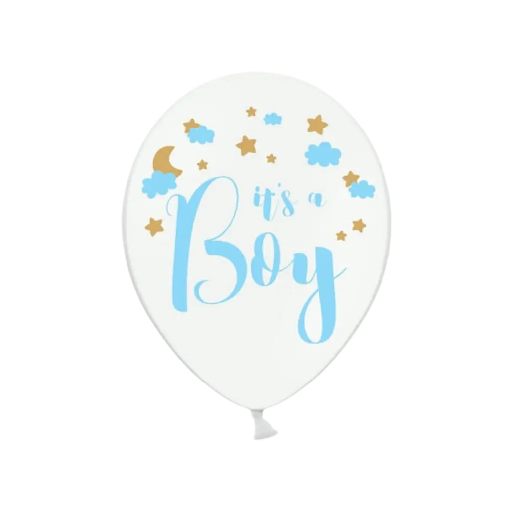 Lot de 6 ballons blancs avec inscription "It's a Boy" 